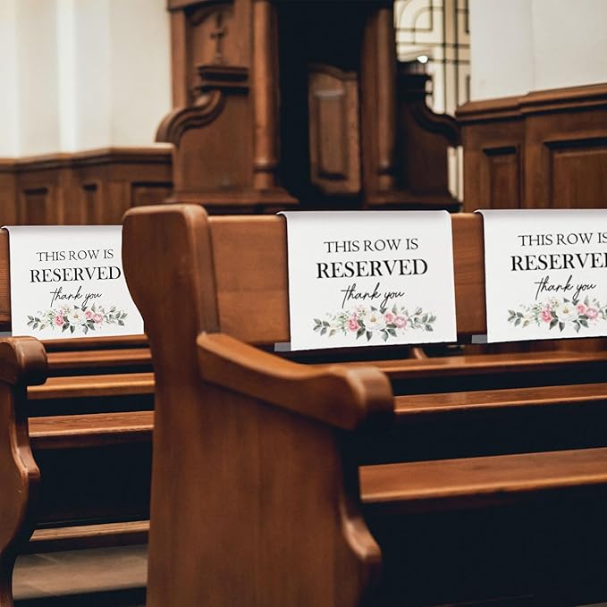 ChissNook Reserved Seating Chair Signs, This Row Is Reserved Pew Cloths Seating Placeholder for Church Pews, Wedding Decorations for Reception Parties Celebrations Event Meetings (Pink Floral, 4 PCS)