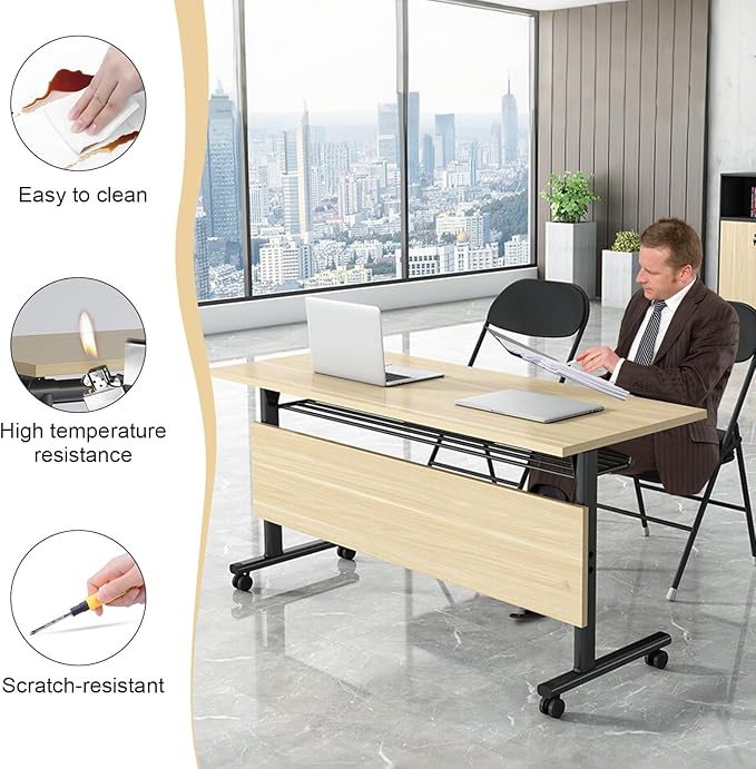 Conference Table,55.1''Folding Conference Room Table for 4-12 People,Mobile Flip Top MeetingTraining Table with Different Coulor and Styles for Offices, Classrooms,Meeting Room (4, 61''G)