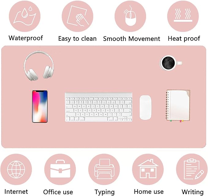 PU Leather Desk Pad Protector Gaming Mouse Pad Non Slip Desk Mat for Keyboard and Mouse Waterproof Desk Writing Pad for Office and Home Desk Accessories(Pink, 47.2 * 17.7)