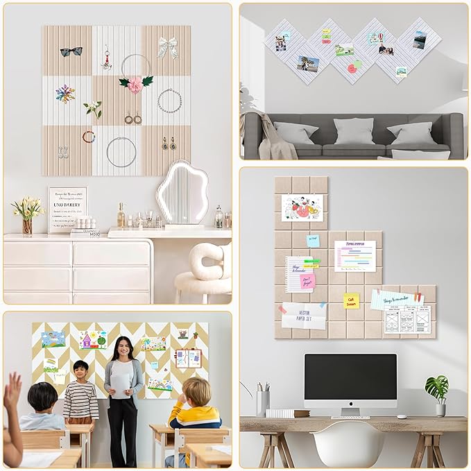 Smarpau Large Cork Board for Walls, 48"x36" Bulletin Board, 12 Pack Slat Felt Wall Tiles with Pushpins Removable Security Tabs, Pin Board for Office Wall Organizer Protector -Grey