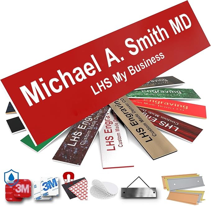 Engraved Door Signs for Office Personalized Red Plastic Door Plaque White Letters - Made in USA 2x4 B7