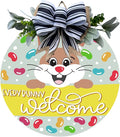 Wood front door sign Wood sign Home decor Welcome sign Sign for front door House warming gift Wedding gift (Jelly Bean Welcome, 18" Width)
