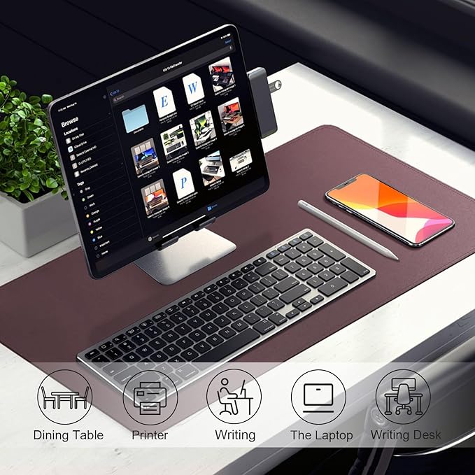 Large Desk Pad, 47.2'' x 23.6'', Computer Mat for Desk, Leather Desk Pad Protector, Suede Base Desk Blotter, Non-Slip Office Desk Mat, Waterproof Desk Writing Pad for Office and Home Dark Purple