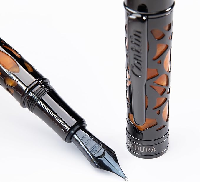 Conklin Endura Deco Crest Fountain Pen in Orange with Rose Gold Accents – Fine Nib, Refillable Luxury Writing Instrument