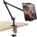 AboveTEK Tablet Stand Holder for Desk & Bed, Aluminum iPad Holder Arm with 360° Rotating Clamp, Adjustable Phone Stand Compatible with 4.7"-13.5" iPad Pro/Air/Mini, iPhone, Galaxy Tab- Black