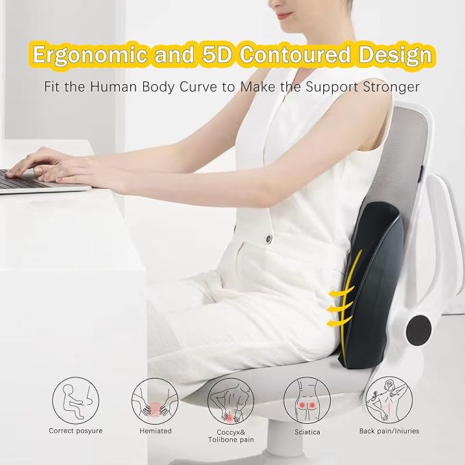 Super Soft Lumbar Support Pillow for Car, 100% Memory Foam Lumbar Pillow with Breathable Removable Cover, Ergonomic Design - Back Pillow Lumbar Support Pillow for Office Chair/Back Pain Relief(Black)