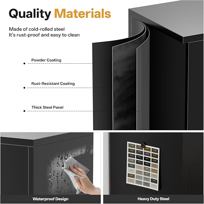 TaskStorz Metal Storage Cabinets with 1Drawer, 71" Storage Cabinet with 4 Locking Doors and 2 Adjustable Shelves, Steel Storage File Cabinet for Pantry Home, Kitchen, Office, Garage (Black)
