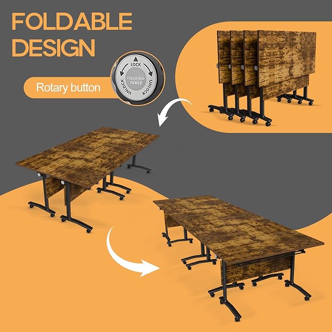 Folding Conference Table 4ft 5ft, Foldable Office Meeting Desk for 6 People, Multiple Sizes Colors Mobile Conference Room Table for Training Room School Business Furniture (6, Brown, 47in)