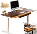 Standing Desk with Drawer – Walnut Solid Wood Desk, Natural Live Edge, Adjustable Height Dual Motor, Sit Stand for Home Office (White, W48 x D27)