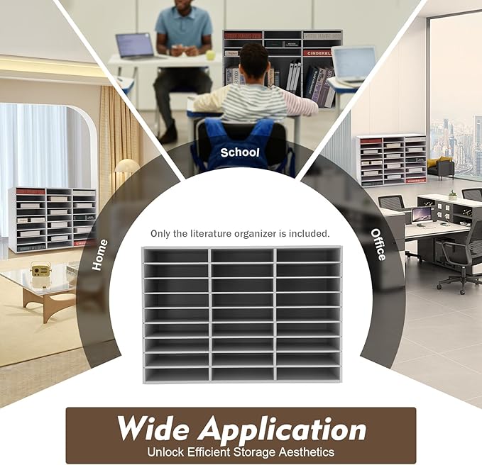 27 Slots Mail Sorters for Office, PVC Literature Organizer with Removable Shelves, Door-Less Mail Center Paper Storage Cabinet for Files Magazines Documents, 9.8 * 2.2in Each Slot (27 Slots - White)