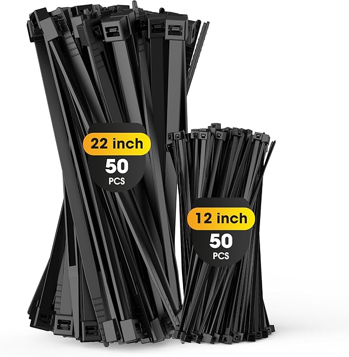 Zip Ties Heavy Duty, 22+12 Inch 100 Pack Long Cable Ties，300 LBS Tensile Strength 0.5 Inch Width，Extra Large Ties for Home Repair