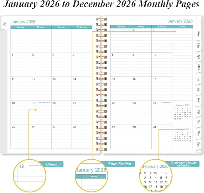 2026 Planner - Planner 2026 from January 2026 - December 2026, Weekly & Monthly Planners Spiral Bound with 12 Monthly Tabs, Inner Pocket, 6.4" x 8.5", Green