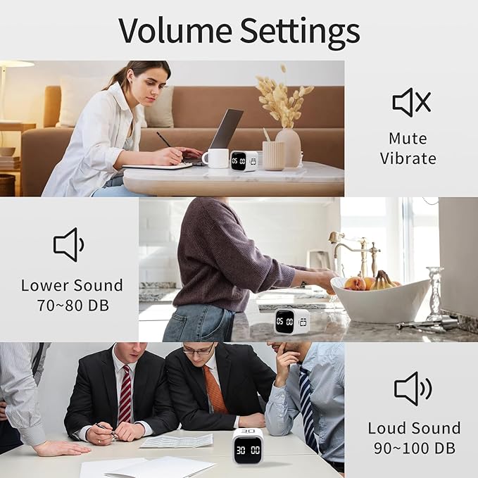 Productivity Timer Flip Gravity Sensor Cube Timer Countdown & Countup,Mute & Vibrate & Sound，5/10/30/60min & Custom Timing, Perfect for ADHD,Work,Learning,Kitchen Cooking (1White)