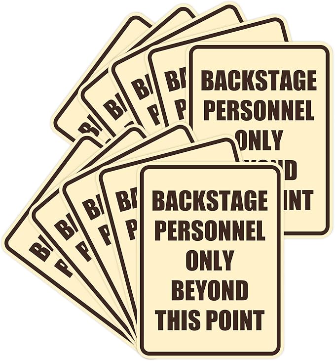 Portrait Round Backstage Personnel Only Beyond This Point Door or Wall Sign Easy Installation | Music | Concert | Festivals Sign (Ivory/Dark Brown) - Small (10 Pack)