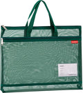 Pendancy Mesh Zipper Pouch A3 Size, Large Double Pocket Lightweight Nylon Transparent File Bag with Handle, 13x17 in Foldable Document Storage for Puzzle Project/Cross Stitch/Travel/Office (Green)