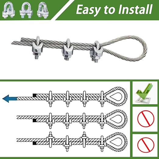 120PCS 5/16" M8 Zinc-Plated Wire Rope Clamps – Heavy Duty U-Bolt Cable Clips (Silver)
