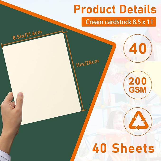 Guakicae 40 Sheets Cream Cardstock 8.5 x 11 Off White Paper, 75lb Premium Ivory Card Stock Craft Paper for DIY Card Making, Wedding Invitations, Thank You Cards, Business Cards, Menus