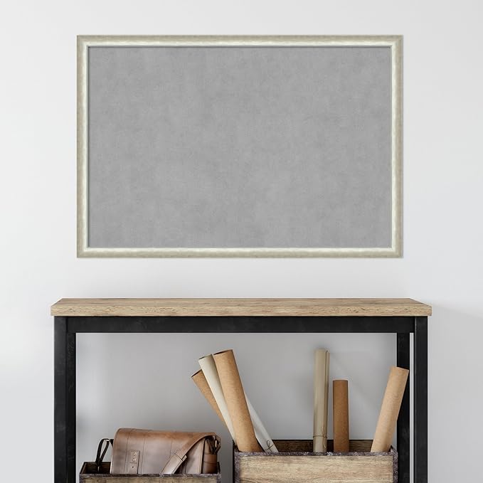 Amanti Art Silver Framed Magnetic Board 26x38 Large Vision Board for use with Magnets, 100% Metal Sheet to Display Items as Office Decor or for Home Organization in mudroom, Kitchen or Kids Room