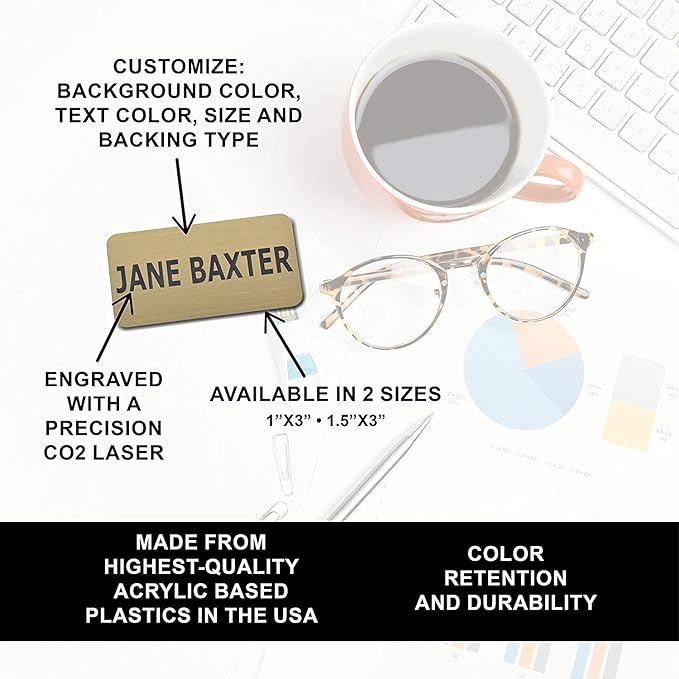 Custom Engraved Name Tag Badges – Personalized Identification with Pin or Magnetic Backing, 1.5 Inches x 3 Inches, White/Blue