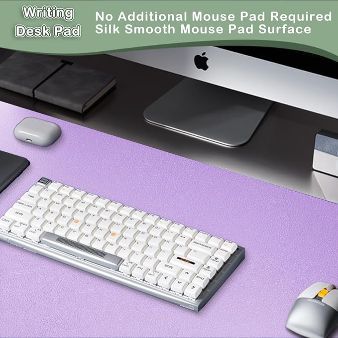 Boutilon Leather Desk Pad Protector,Non-Slip Mouse Pad,Laptop Desk Pad,Office Mouse Mat,Waterproof Leather Desk Blotter,Desk Writing Pad for Office and Home (XL-Purple,35.4"x 15.7")
