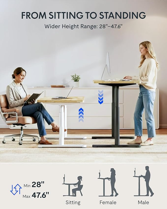 FLEXISPOT Solid Rubberwood Electric Standing Desk with Elegant Oval Legs, 63"x24" Height Adjustable Desk for Home Office & Living Spaces (White Frame)