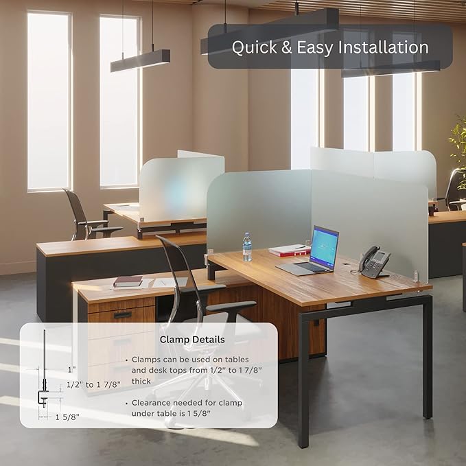 Desk Divider for Students and Desk Privacy Panel. Office Partitions and Ideal Cubicle Light Shield. Frosted Acrylic Clamp-on Desk Partition - 47” W x 22”H Divider