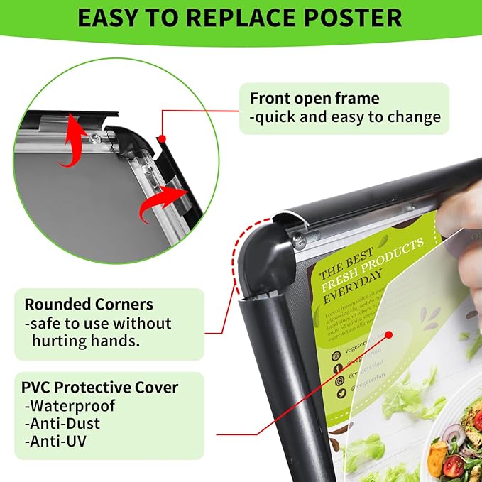 INNOVSIGN 6Packs Adjustable Pedestal Sign Holder Stand 8.5''x11'', Floor Standing Poster Sign Stand for Vertical/Horizontal View Sign stand,Outdoor/Indoor Standing Sign Holders(Black, Round)
