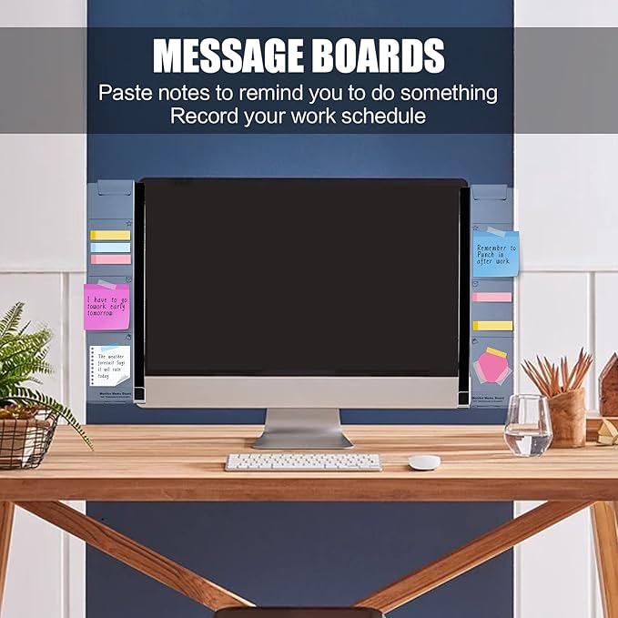 Multifunction Computer Monitor Memo Board - Transparent Computer Side Panel Memo Creative Monitor Side Panel with Phone Holder Suitable for Office Home Desktop，Left and Right (4pcs)