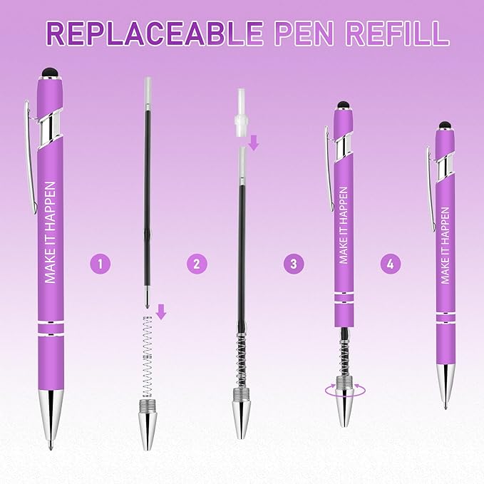Luxeviss 30 Pcs Inspirational Pens Bulk - Motivational Ink Ballpoint Pen with Quotes Stylus Tip Nurse Gifts for School Coworkers Office Supplies Black Ink