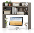 Tangkula Desktop Bookshelf for Computer Up to 32”, 37” Countertop Storage Hutch with 6 Storage Shelves, 3-Tier Desktop Organizer Display Rack, Wooden Desk Hutch for Dorm Home Office (Grey,6 Shelves)