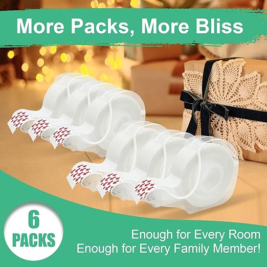 BeataTap Tape, Invisible Tape for Gift Wrapping, 6 Rolls+6 Refillable Dispensers, Matte Finish, Writable, 3/4″x 650″, Clear Tapes for Christmas Wrapping Paper, Office&School Supplies