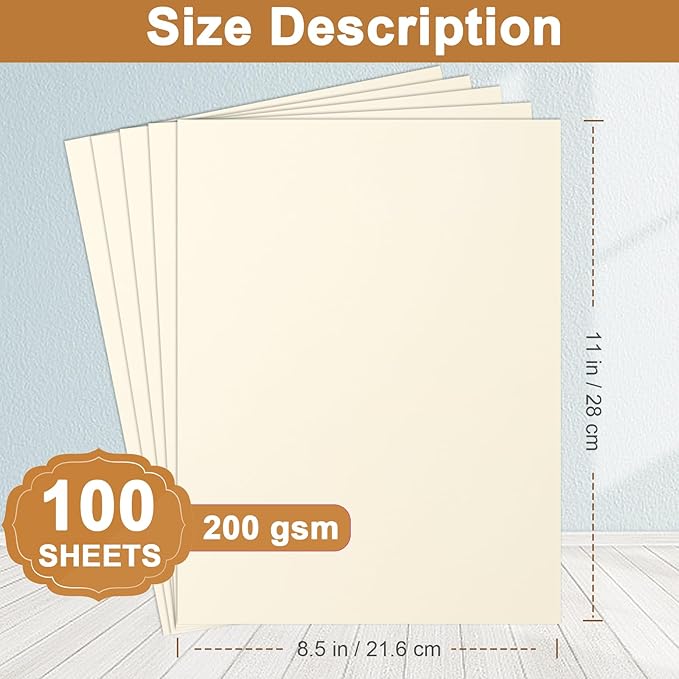 Silunkia 100 Sheets Cream Cardstock 8.5 x 11 Ivory Paper, 200gsm/75lb Off White Paper Card Stock for DIY Cards Making, Greeting Card, Business Cards, School Crafting, Menus, Certificates