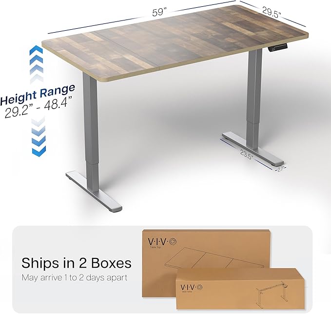 VIVO Electric 60 x 30 in Standing Desk, Memory Height Adjustment, 1B Series, Holds 220 lbs, Reclaimed Wood Top Gray Frame, DESK-KIT-1G6P-30