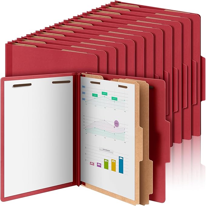 Skyygemm 36 Pcs Classification Folders Letter Size, 2 Divider Pressboard File Folders with 3. 5 Inch Expansion, 2 Prongs Fastener, Heavy Duty Office File Organizers for Teachers, Medical (Dark Red)