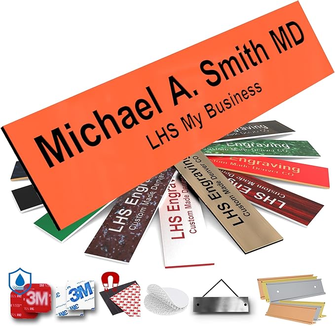 Engraved Door Signs for Office Personalized Orange Plastic Door Plaque Black Letters - Made in USA 2x6 B11