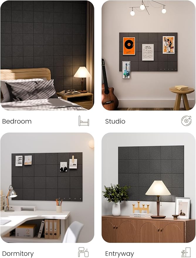 Fluxynara Large Felt Bulletin Board 36" x 24"Cork Board Alternative-6 Pack with 40 Safe Removable Adhesive Tabs, Cork Boards for Walls Cork Board for Home Office Classroom Pin Board-Charcoal Gray