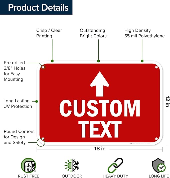 Custom Arrow,Custom Directional Sign, Up Arrow,12x18 Inches, 55 mil thick HDPE (high density polyethylene) Made in USA by My Sign Center