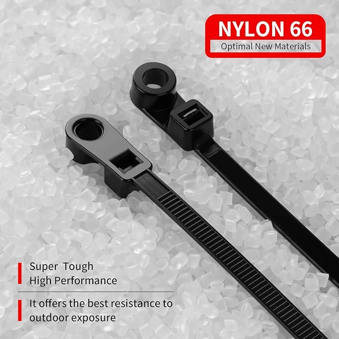 MasiStranth 1000 PCS 12 inch Black Zip Ties with Screw Hole 70lbs Mountable head Cable Ties Straps Multipurpose Heavy Duty Nylon Cable Zip Ties with Screw Mounting Hole