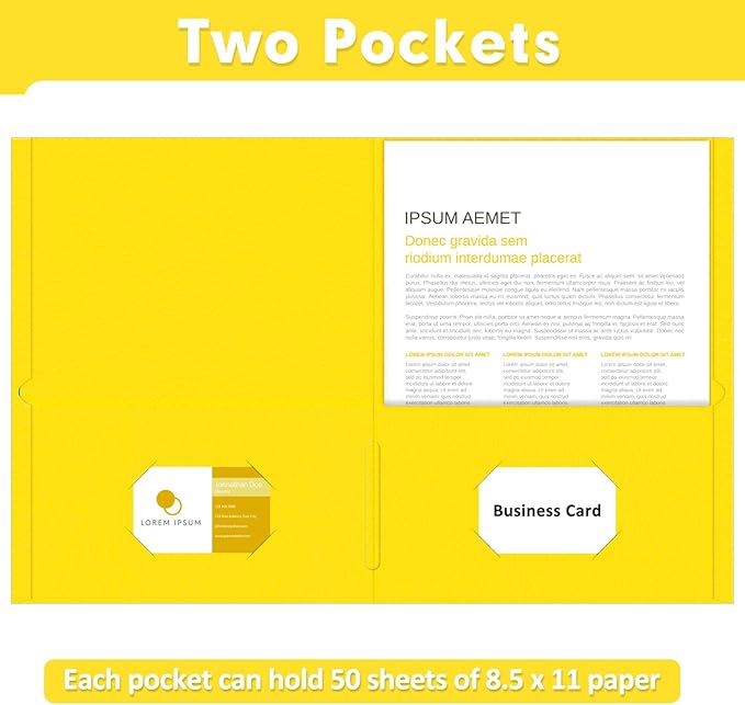 Two Pocket Folders, PANDRI 30 Pack 2 Pocket Folders, Letter Size Paper File Folder for School Office Home Business, Yellow