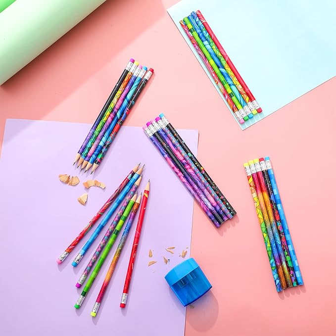 Chinco 100 Pieces Wooden Pencil with Eraser for Kids Assortment Colorful Fun Pencils Bulk with Eraser Kids Novelty Back to School Supplies for Classroom, Student Reward, Stationery Party Favors