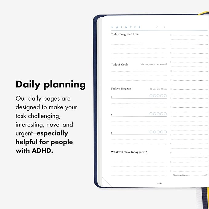 BestSelf 13-Week Self Journal & Goal Planner – Undated Daily ADHD-Friendly Journal for Men & Women | Productivity, Gratitude, Reflection & Habit Tracker | 2026 Life Organizer with Prompts, Grey Mist