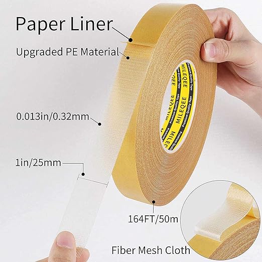 MILEQEE Double Sided Tape Heavy Duty, 1in x 164FT, Extra Large Universal High Tack Mounting Tape, Strong Wall Adhesive Strips Fiberglass Mesh, Sticky Clear Tape, Picture Poster Decor, Easy Use