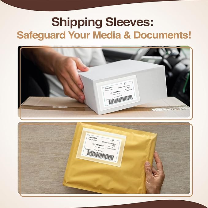 9.5x12 Shipping Label Sleeves 300 Pack Strong Adhesive Back for Secure Package Labelling, Protects Documents with Packing Slip Pouches Packing Sleeves for Mailing and Packaging -WaterProof and Durable