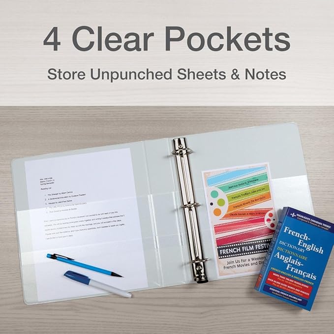 Cardinal 3 Ring Binder, 1 Inch Premier Easy Open Binder, ONE-Touch Locking Slant-D Rings, 250-Sheet Capacity, ClearVue Cover, PVC-Free, White (10300CB)