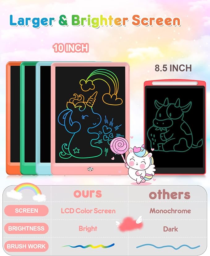 FLUESTON LCD Writing Tablet, Doodle Board Toys Gifts for 3-8 Year Old Girls Boys, 10 Inch Colorful Electronic Board Drawing Pad for Kids, Christmas Gifts for Toddler Educational Learning Travel, Pink