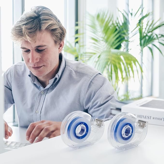 JEFURE 24 Pcs Transparent Tape with Dispenser, 0.7 x 1000 in Blue Core Clear Tape Rolls Bulk, Office Tape Refills for Desk, Craft, and Gift Wrapping