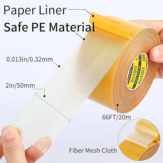 MILEQEE 5Pack Double Sided Tape Heavy Duty, 2in x 66FT (330FT Total), Super Sticky Resistente Clear Tape, Universal High Tack Strong Wall Adhesive with Fiberglass Mesh,Easy Use Mounting Tape