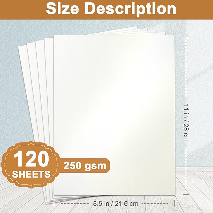 Silunkia 120 Sheets Cream Shimmer Cardstock 8.5 x 11 Off White Paper, 250gsm/92lb Premium Glossy Paper Card Stock for DIY Cards Making, Wedding Invitations, Anniversaries, Business Cards, Menus