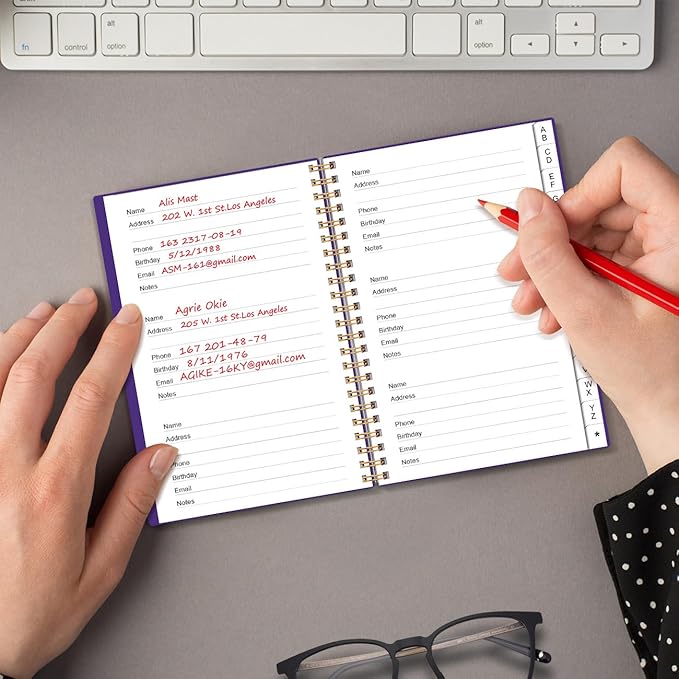 Address Book with Alphabetical Tabs - Telephone & Address Book with Address Contacts, Special Date, Phone, Birthday & Internet Login Password for Home and Office, 4.3" x 6.2", Purple
