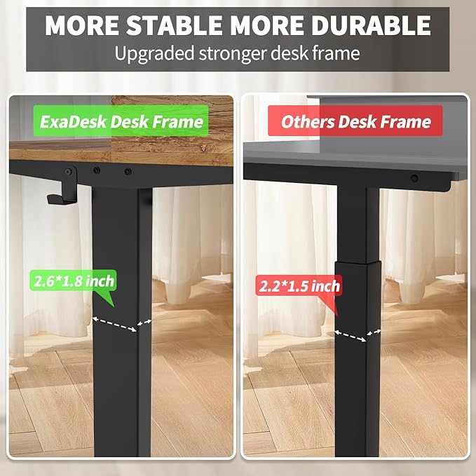 ExaDesk 48 x 30 Inch Electric Standing Desk with 2 Drawers, Adjustable Height Widened Stand Up Desk with Storage, Sit to Stand Ergonomic Workstation for Home Office, Light Rustic